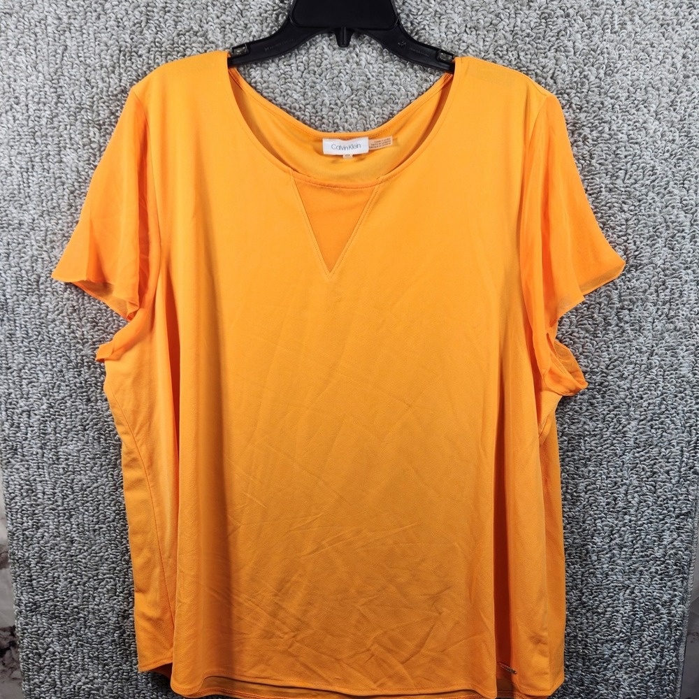 Calvin Klein Blouse‎ Orange Layered V-Neck Short Sleeve Women 2X